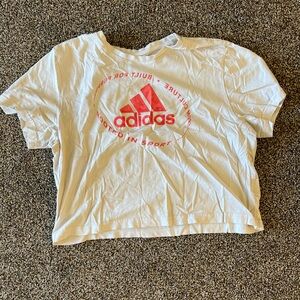 Adidas Cropped White and Red Logo T-Shirt